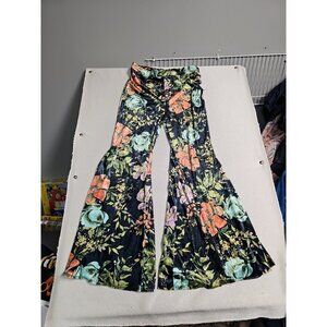 Womens Free People Flare Pants  L Bohemian Wide Leg Floral 70s Art To Wear  New